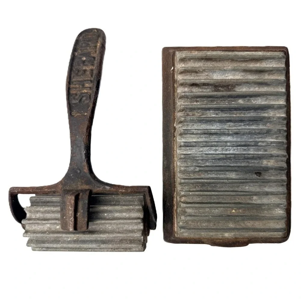 Antique Shepard (marked) Fluting Iron Roller with Lift Handle & Base c 1870-1900